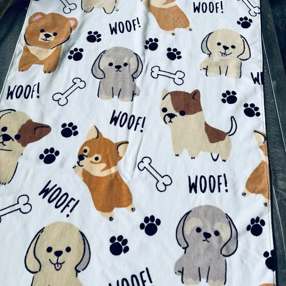 Woof! Puppy Dogs Bath Hand Towels Dog Paw Print Set